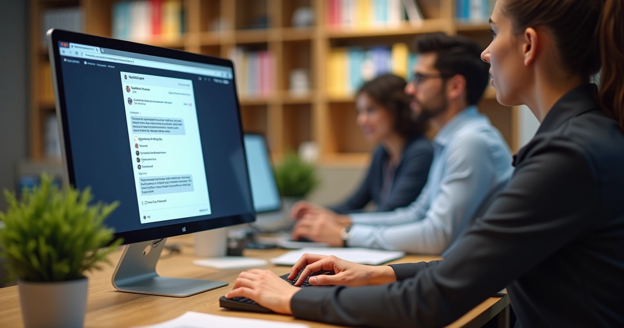 Atendente digitando respostas rápidas no Instagram pelo computador 