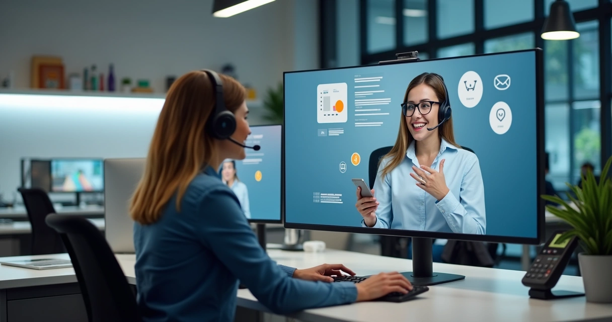 Atendente de loja virtual respondendo dúvidas pelo computador 