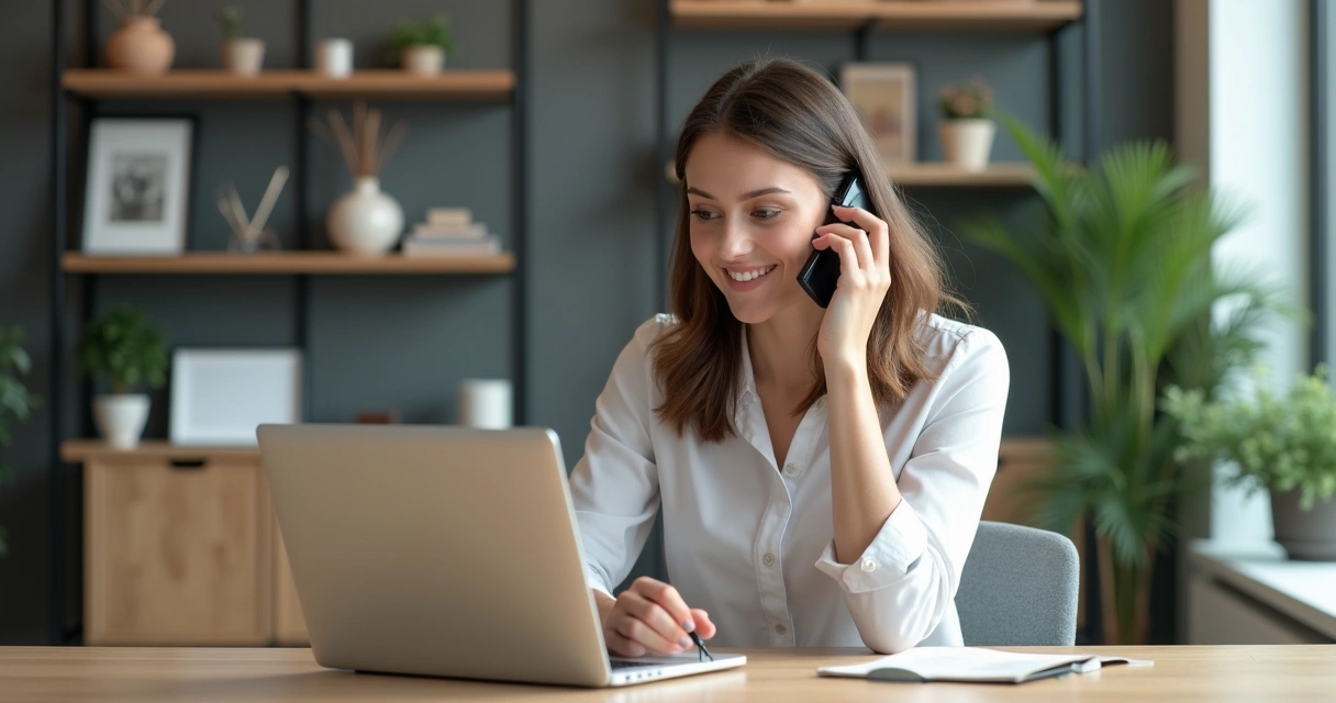 Atendente de e-commerce de móveis ao telefone com cliente 
