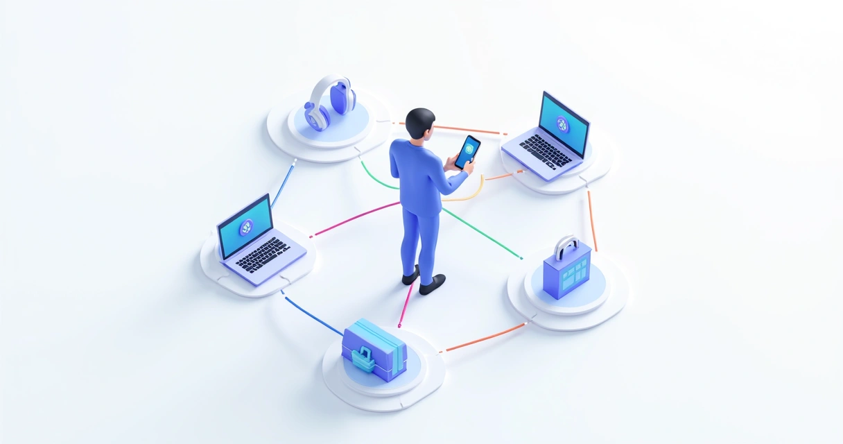 Representação gráfica de um cliente sendo atendido de forma integrada em múltiplos canais 