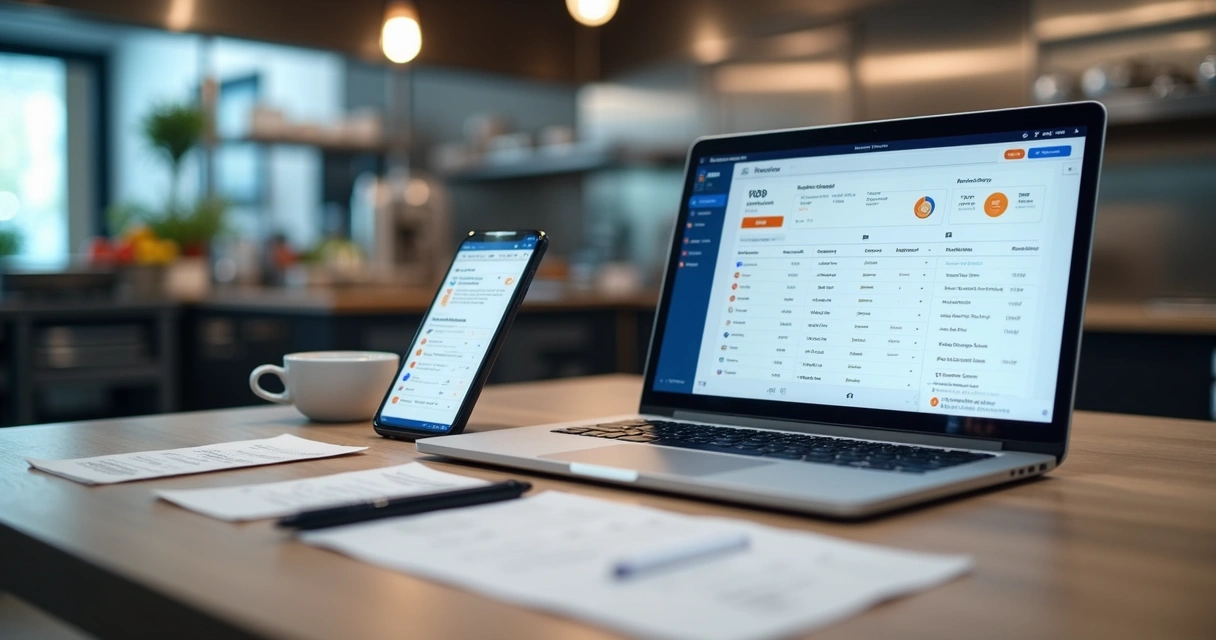 Painel de atendimento de delivery em notebook e celular 