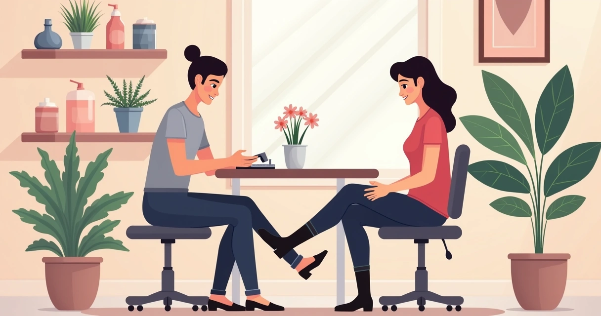 Atendimento de depilação realizado em estúdio moderno, com ambiente organizado e cliente confortável. 