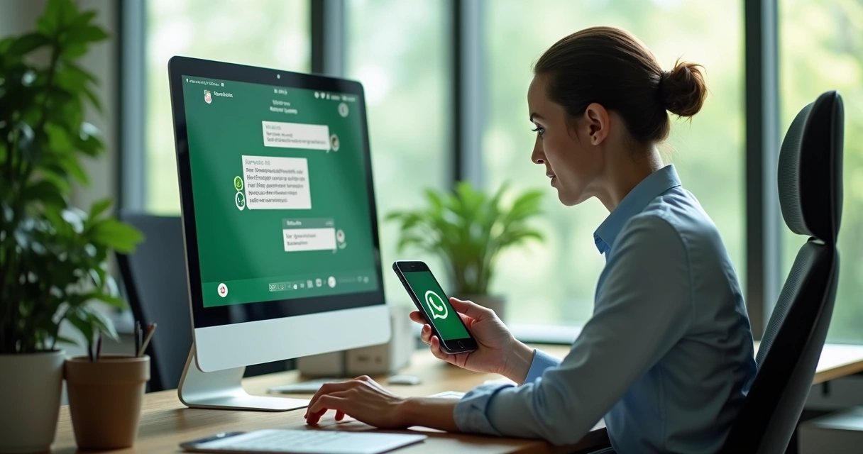 Servidor público conversa pelo WhatsApp no computador enquanto cidadão interage no celular 