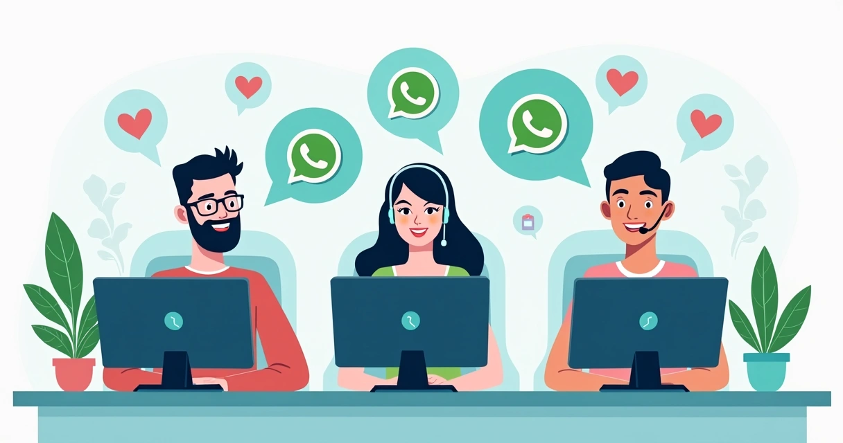 Equipe de atendimento focada em clientes no WhatsApp