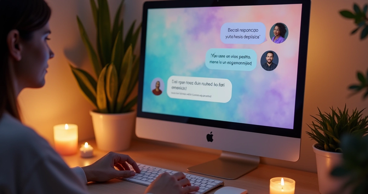 Tela de chat espiritual com mensagens inspiradoras 