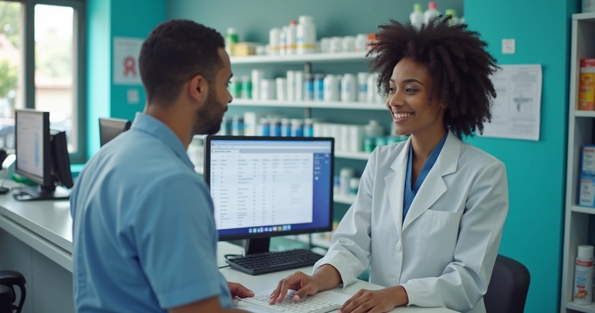 Atendimento em farmácia com orientação sobre tratamento de HIV 