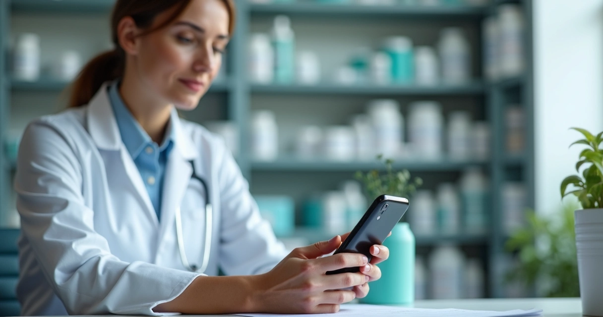 Farmacêutico atendendo cliente pelo WhatsApp 
