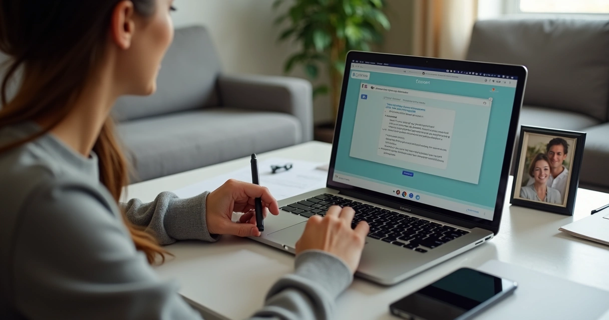 Atendimento funerário digital sendo realizado através do notebook