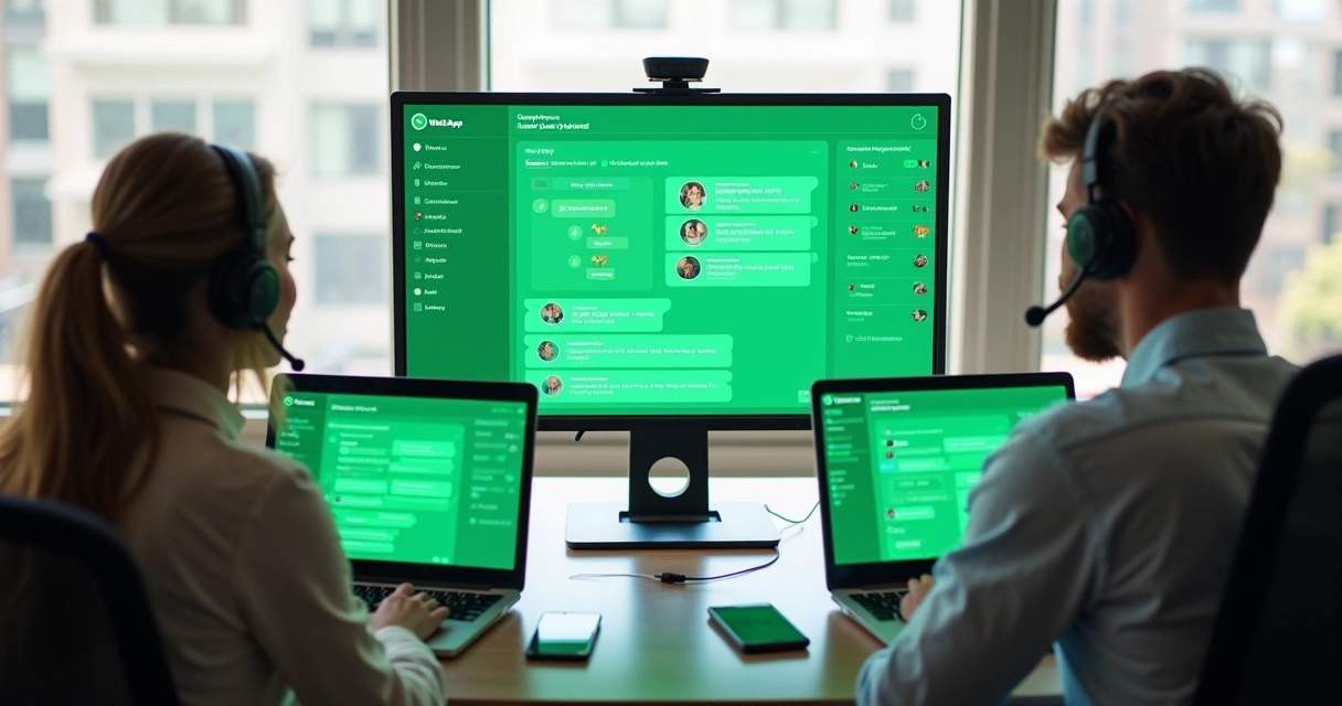 Equipe acompanhando chatbot e atendimento humano no WhatsApp 