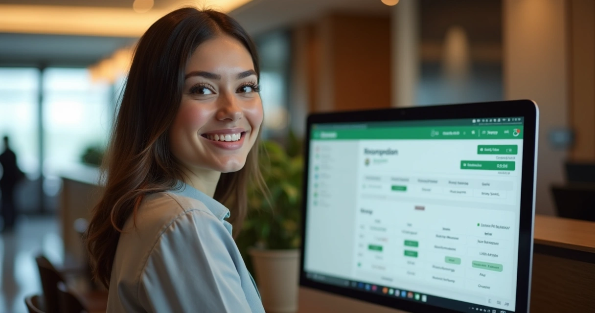 Recepcionista de hotel usando WhatsApp para atendimento do hóspede