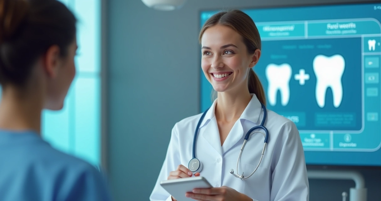 Atendente virtual auxiliando uma pessoa em clínica odontológica 