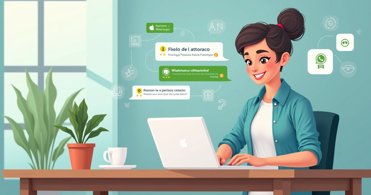 Pessoa usando o WhatsApp Web com respostas automáticas destacadas 