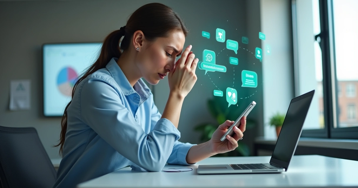 Pessoa frustrada com atendimento por inteligência artificial no celular, mostrando erros comuns na implementação da IA 