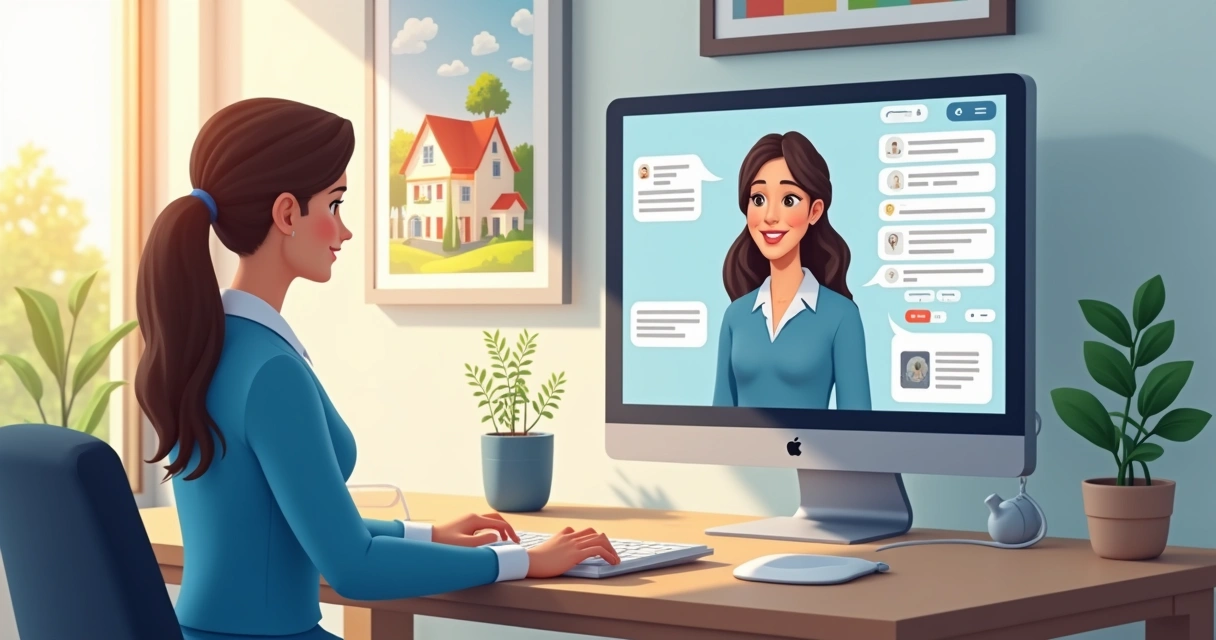 Atendente virtual conversando em chat imobiliário 