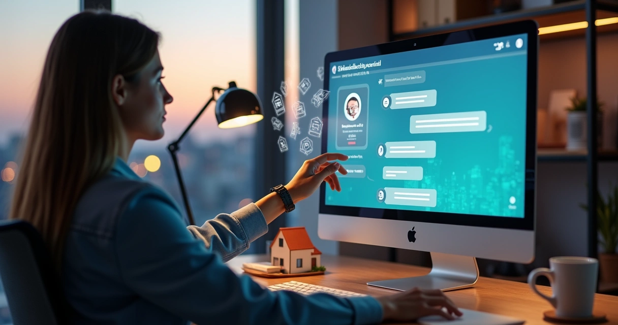 Agente imobiliário conversa com chatbot em tela 