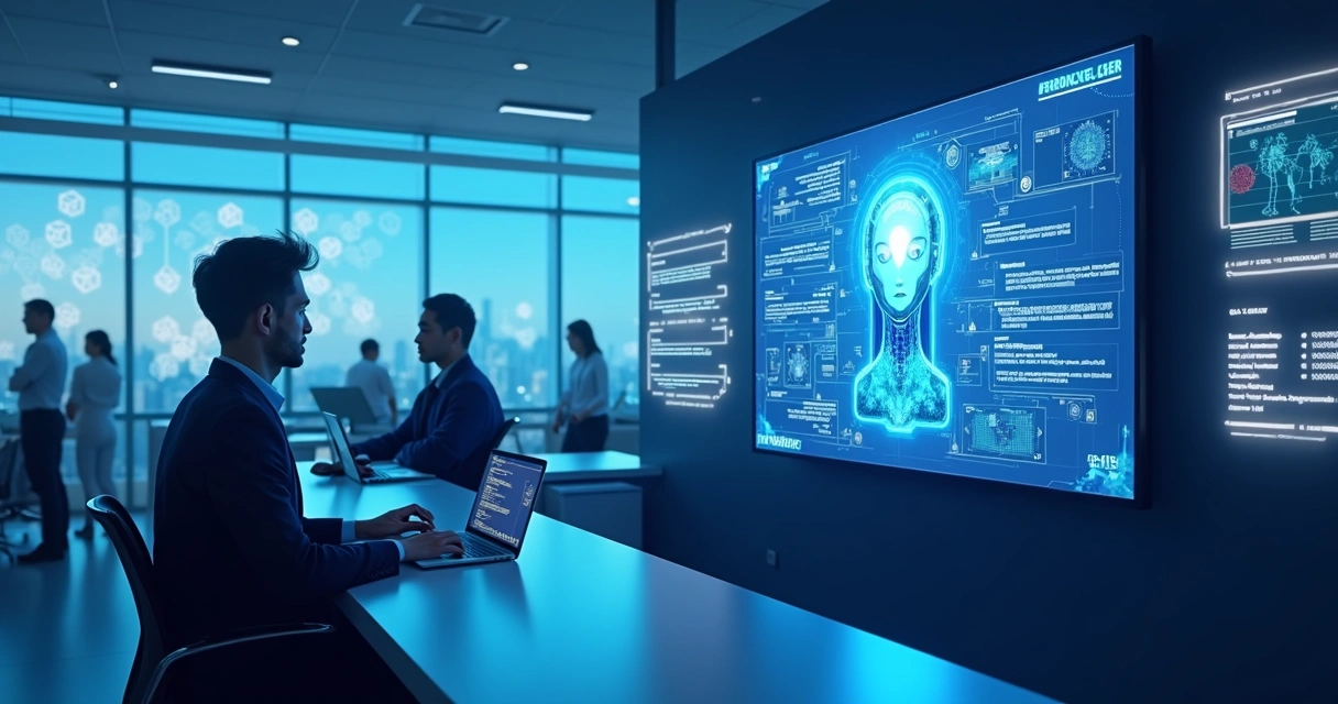 Chatbot inteligente atendendo clientes em tela digital