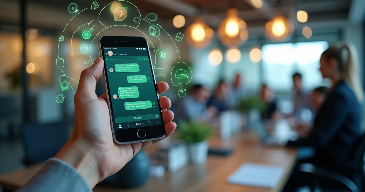 Interface digital com chatbot de IA atendendo clientes via WhatsApp em tela de smartphone 