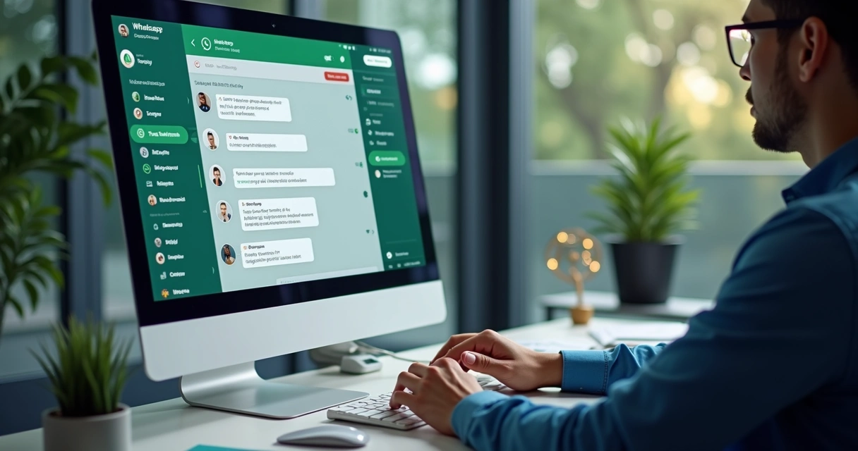 Pessoa usando chatbot de automação no WhatsApp pelo computador 