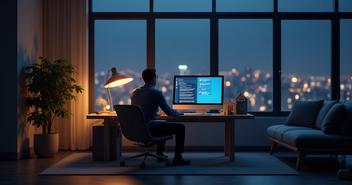 Atendimento automatizado online à noite em uma imobiliária 