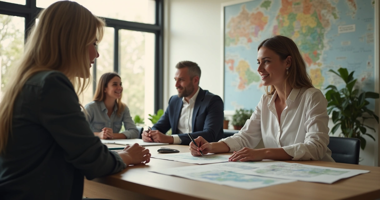 Atendimento em imobiliária de Paulínia, consultor conversa com cliente 