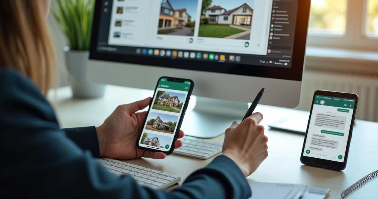 Atendente imobiliário usando WhatsApp para atendimento ao cliente 