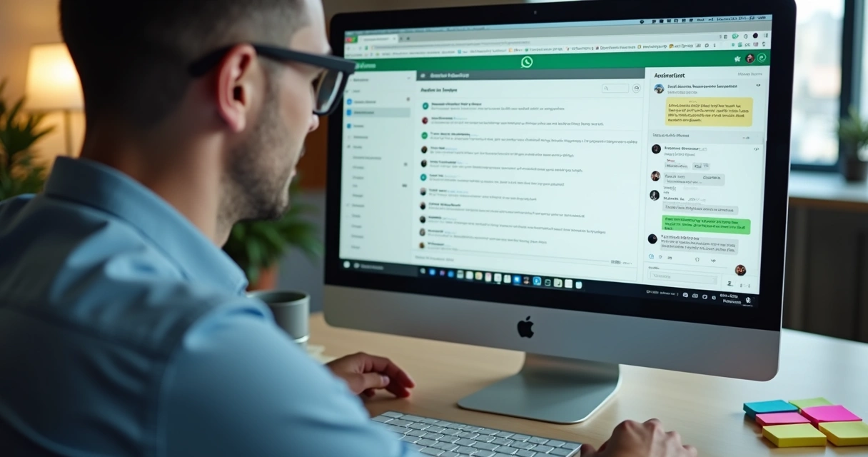 Vendedor analisando mensagens iniciais no WhatsApp ao lado de etiquetas coloridas