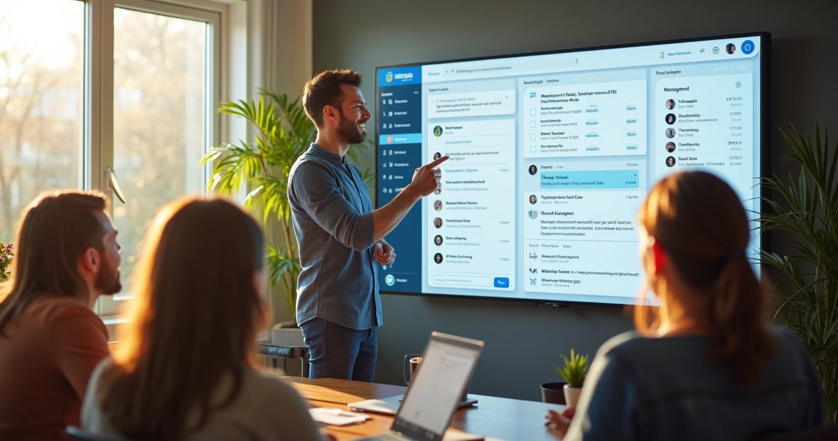 Equipe usando tela com chatbot integrado ao CRM