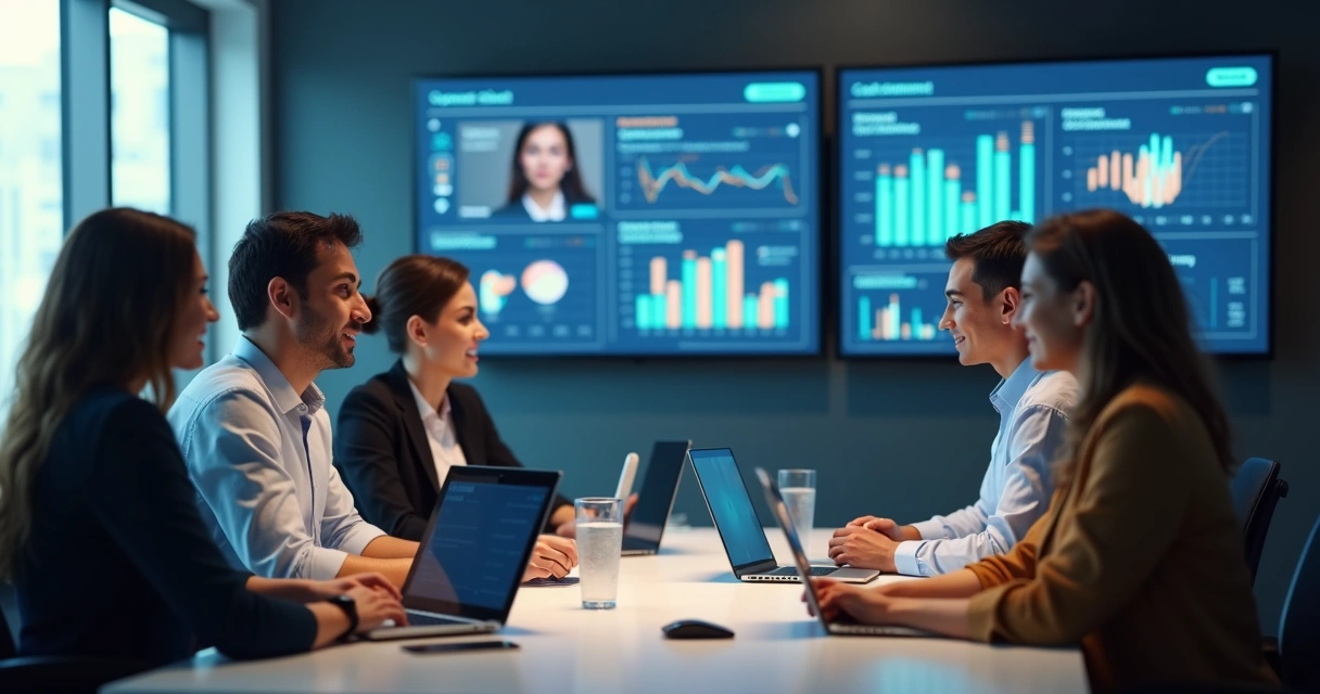 Equipe trabalhando em atendimento digital integrando dados da empresa 