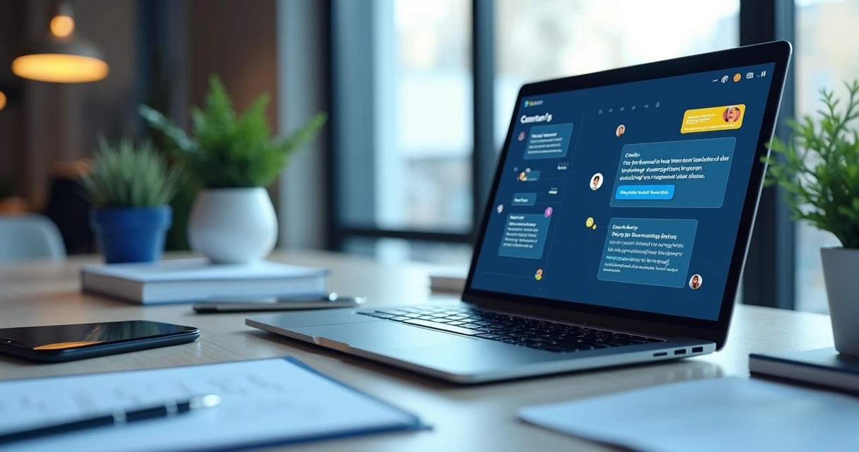 Notebook mostrando chat de atendimento inteligente para escritórios contábeis 