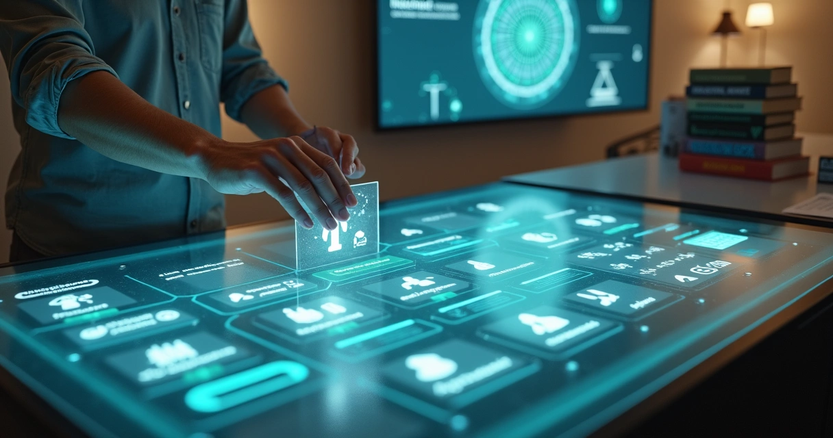 Tabela futurista conciliando ícones jurídicos e dados de atendimento previdenciário por IA 