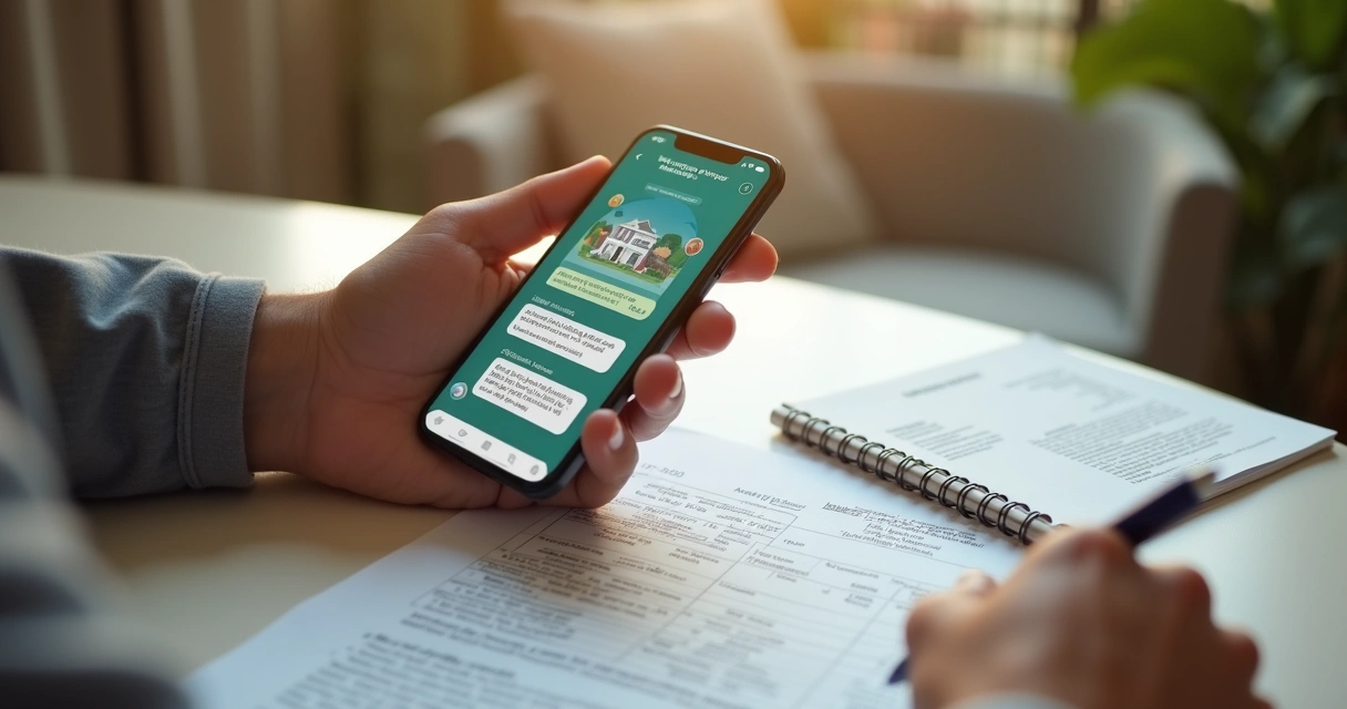 Atendimento jurídico por celular com documentos sobre a mesa 