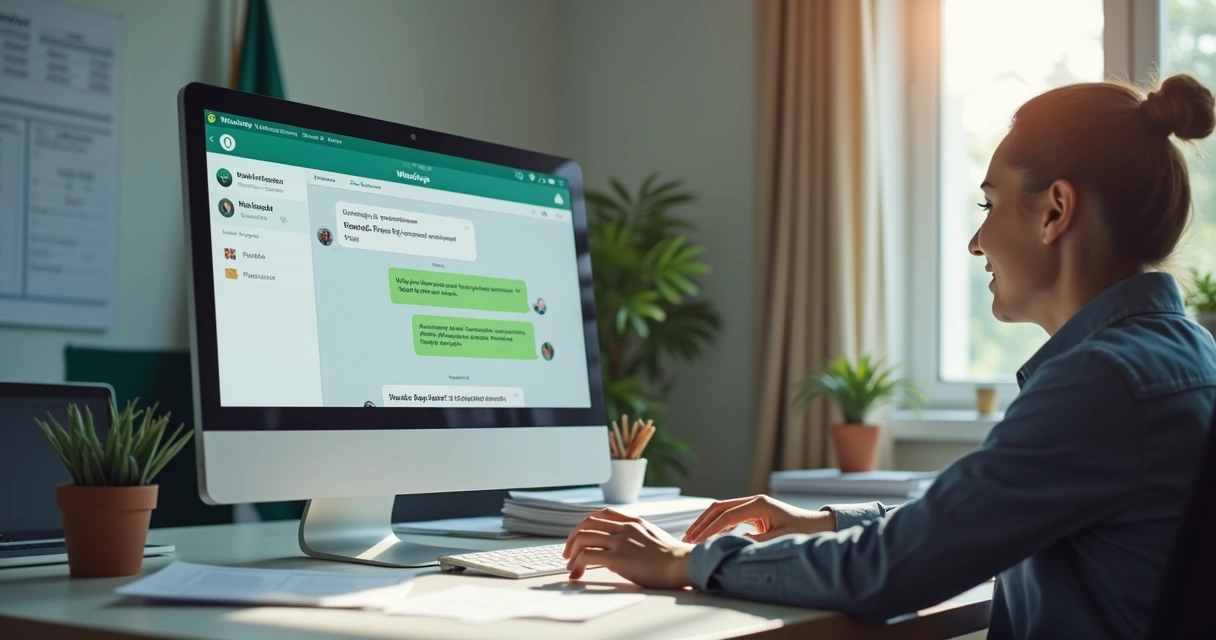 Servidor da Câmara atendendo cidadão por WhatsApp em mesa de trabalho 