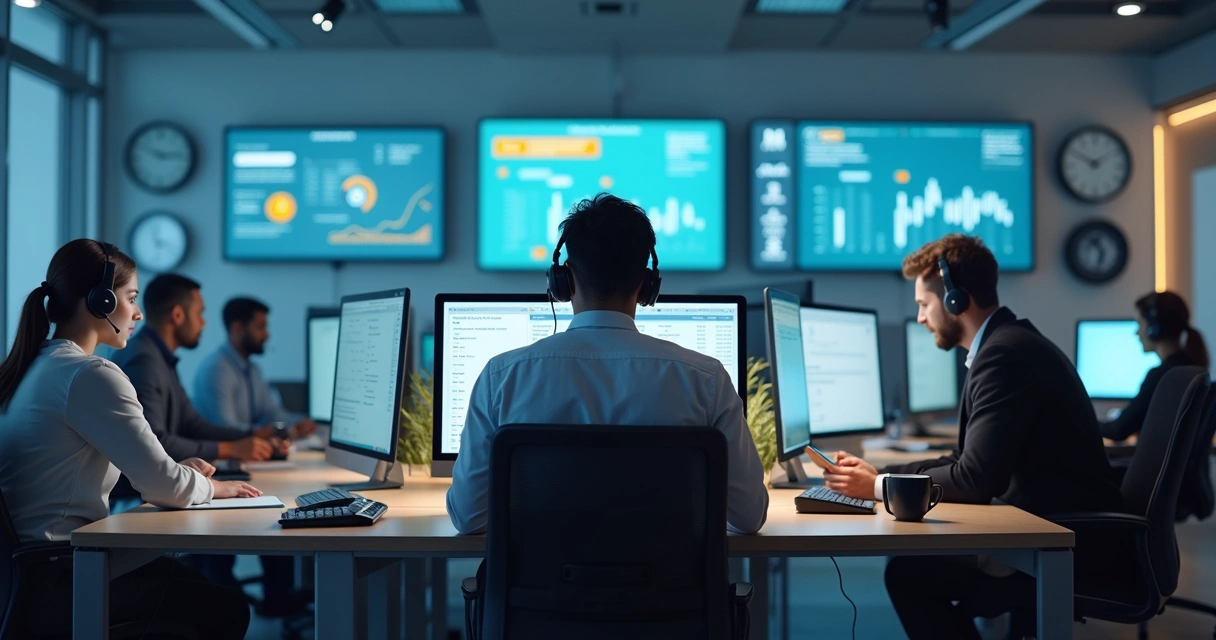 Equipe em operação multicanal de atendimento ao cliente 