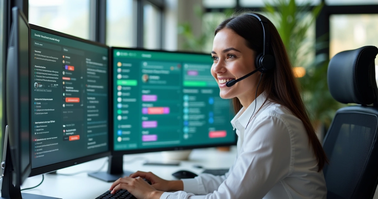 Atendente monitorando sistema omnichannel com canais integrados 