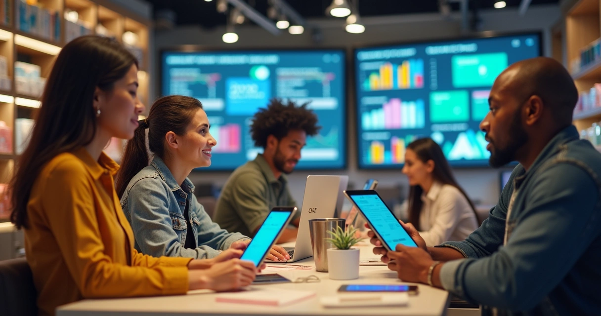 Equipe de loja utilizando omnichannel no atendimento 