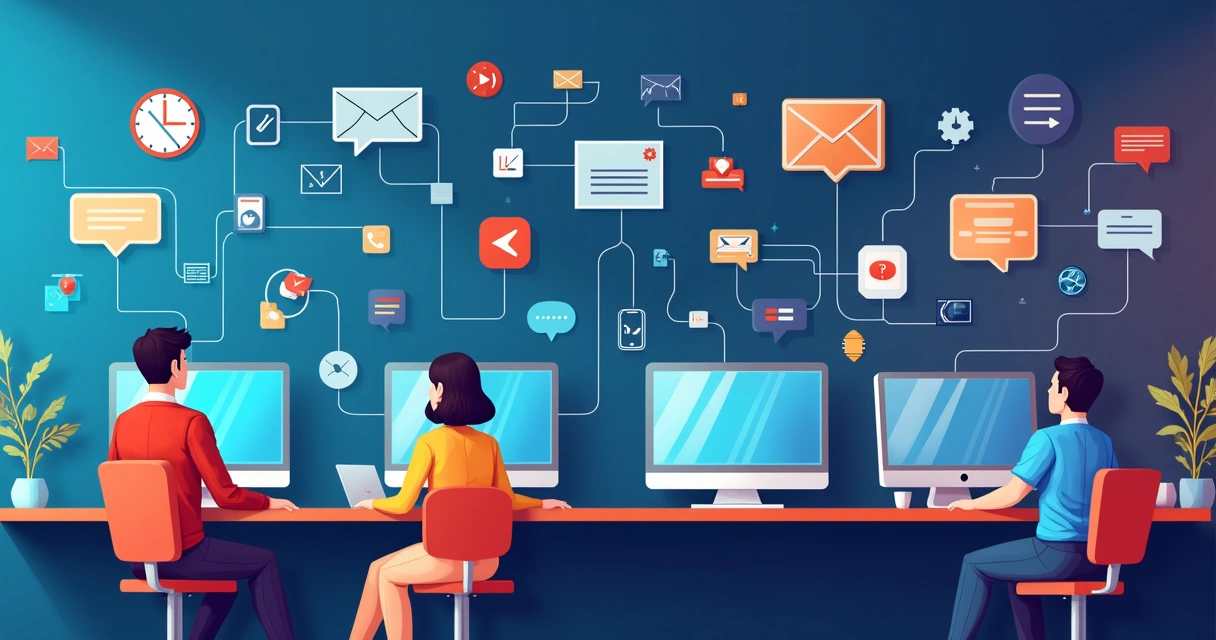 Ilustração de atendimento omnichannel no TI com múltiplos canais conectados 