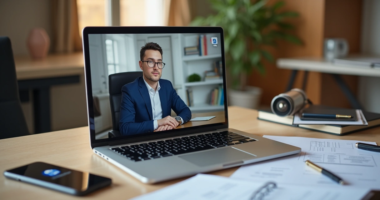 Atendimento jurídico online com celular e notebook