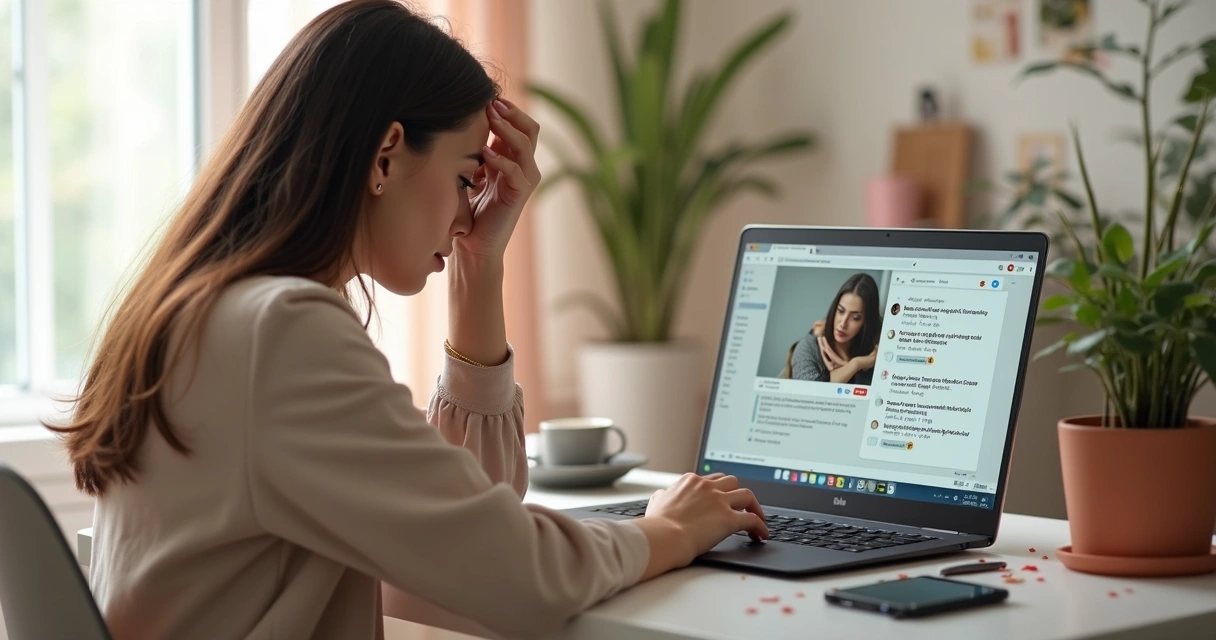 Mulher empresária atendendo cliente online insatisfeita no laptop 
