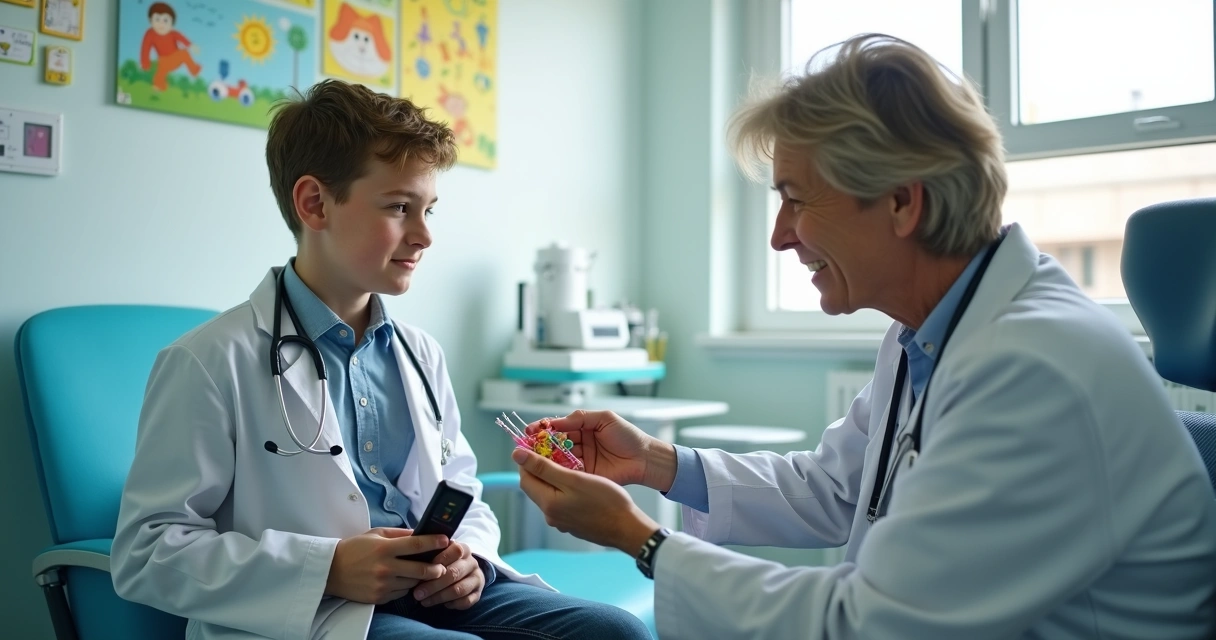 Consulta médica pediátrica com orquidômetro