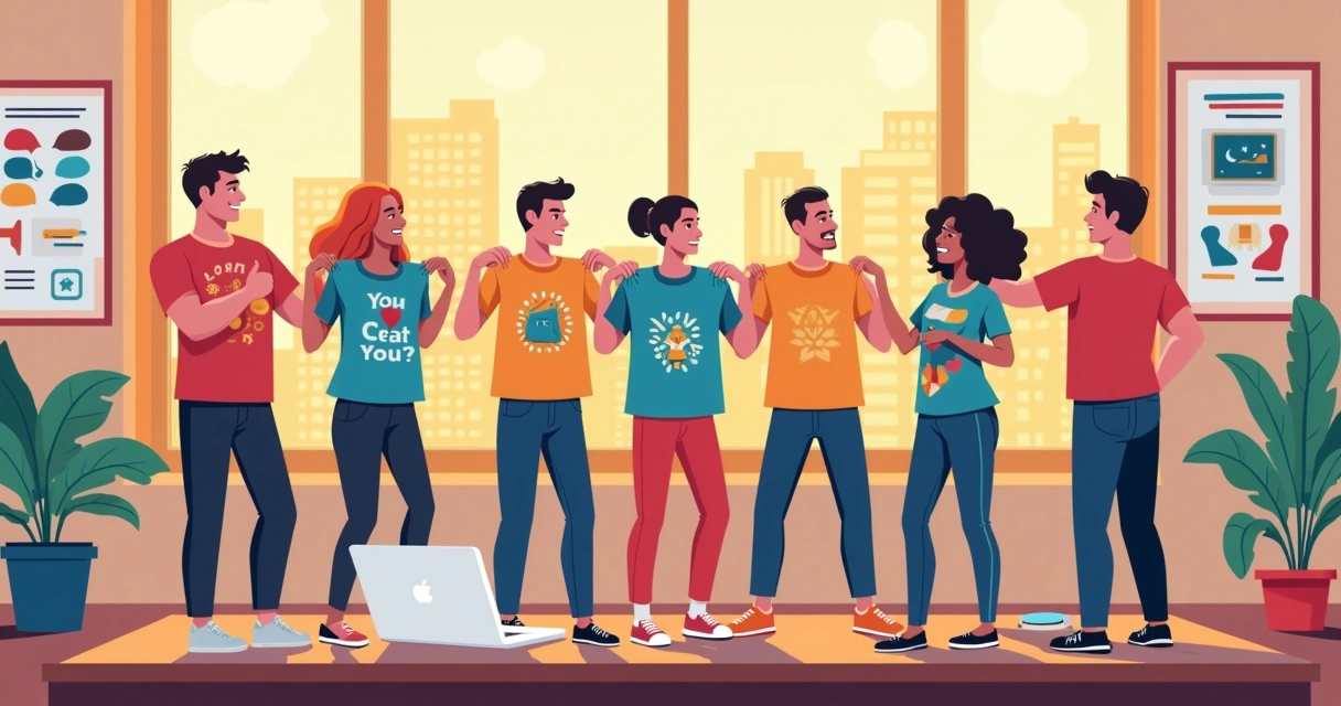 Equipe mostrando camisetas e discutindo personalização em Bragança Paulista