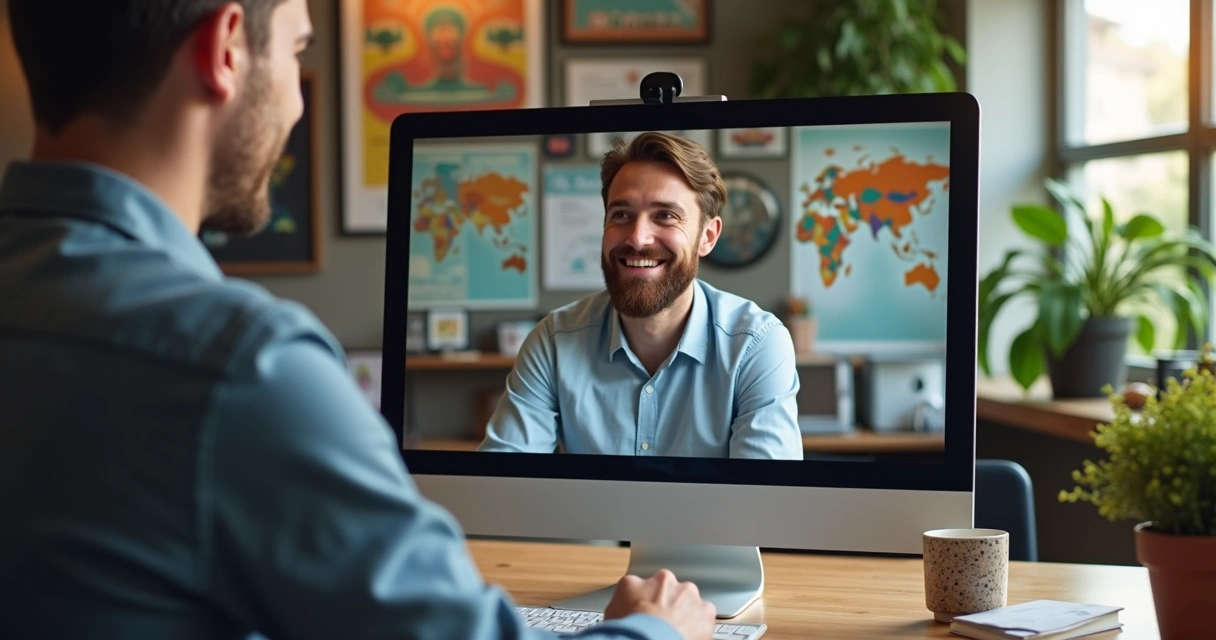 Agente de viagens conversando com cliente por vídeo chamada 