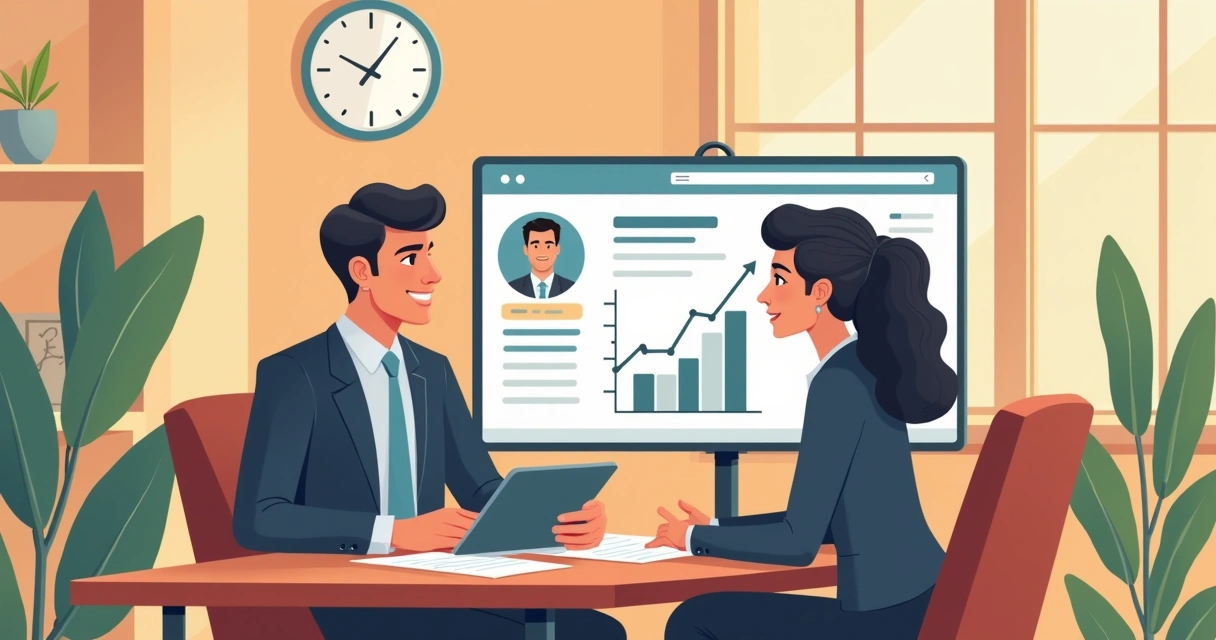 Assessor de investimentos mostrando análise personalizada para cliente