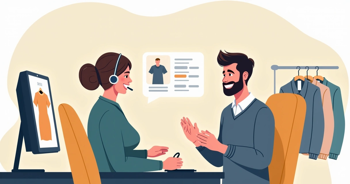 Atendente ajudando cliente em troca de camiseta 