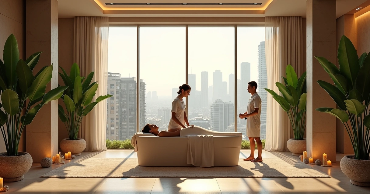 Profissional de spa urbano realizando atendimento personalizado 