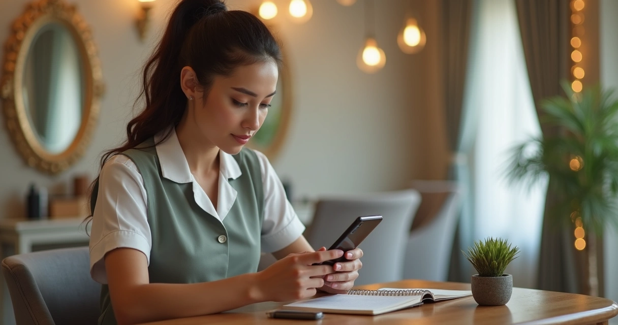 Profissional conversando com cliente pelo WhatsApp na clínica 