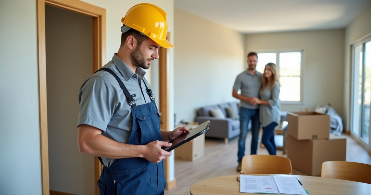 Técnico realizando atendimento pós-obra no apartamento de um cliente 