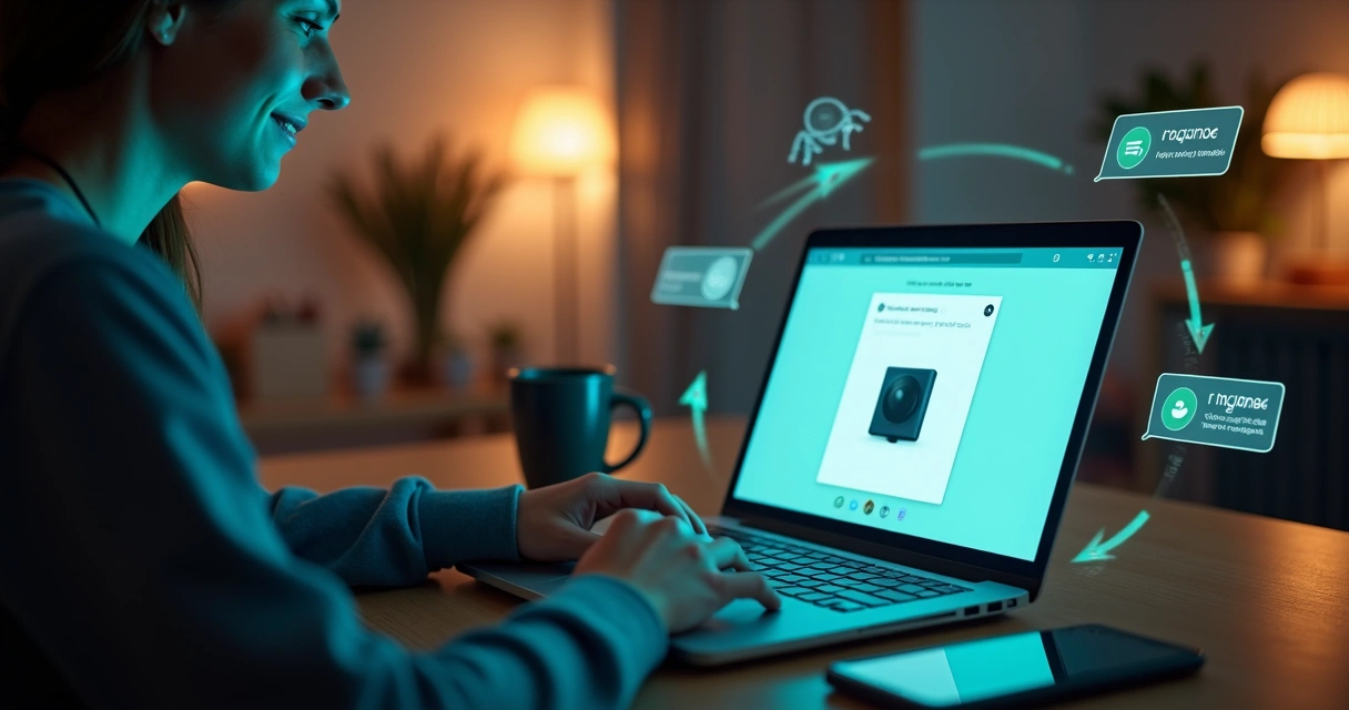 Cliente em loja virtual recebendo resposta rápida em chat no computador 