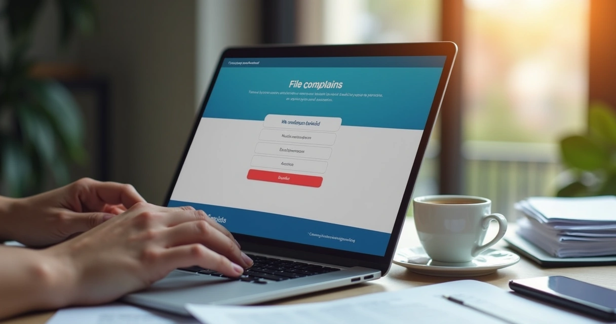 Pessoa registrando reclamação no site da ANS em notebook 