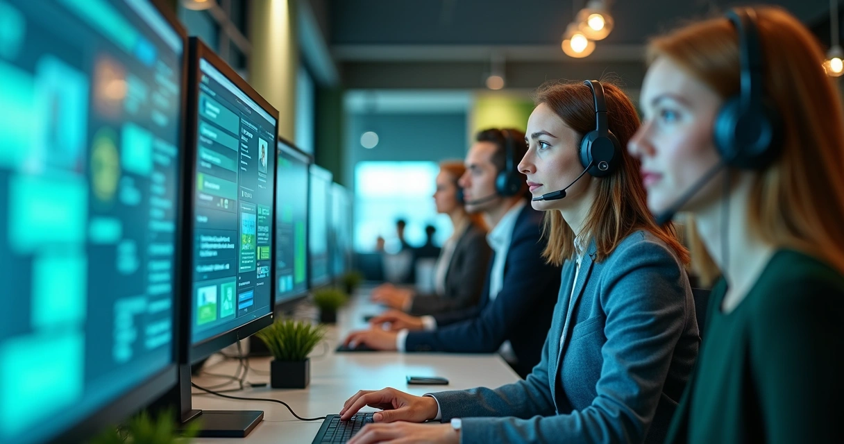 Agentes monitorando conversas de diferentes canais em uma plataforma unificada 