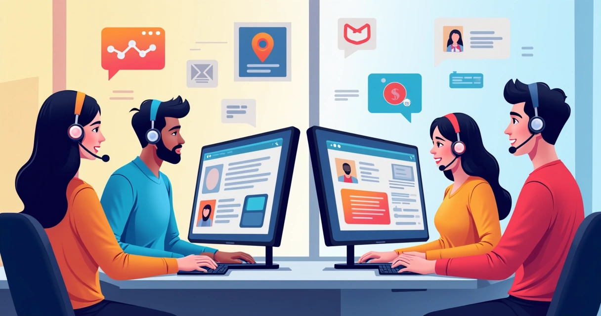 Equipe suporte técnico atendendo cliente construtor visual 